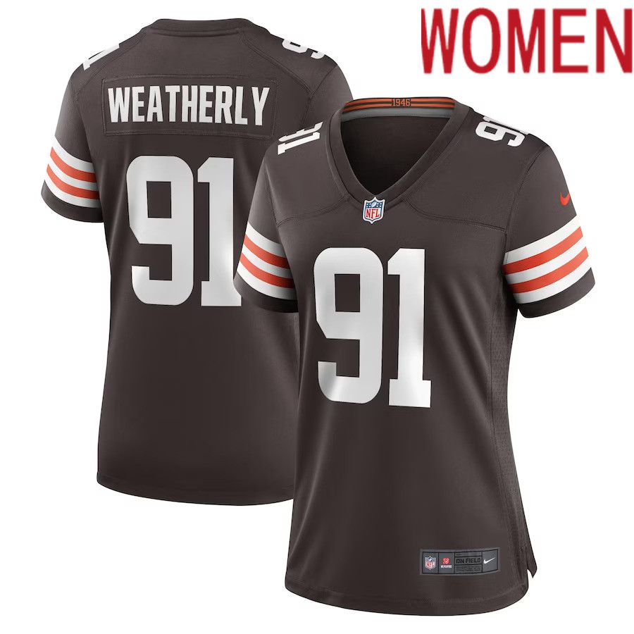 Women Cleveland Browns #91 Stephen Weatherly Nike Brown Game Player NFL Jersey
